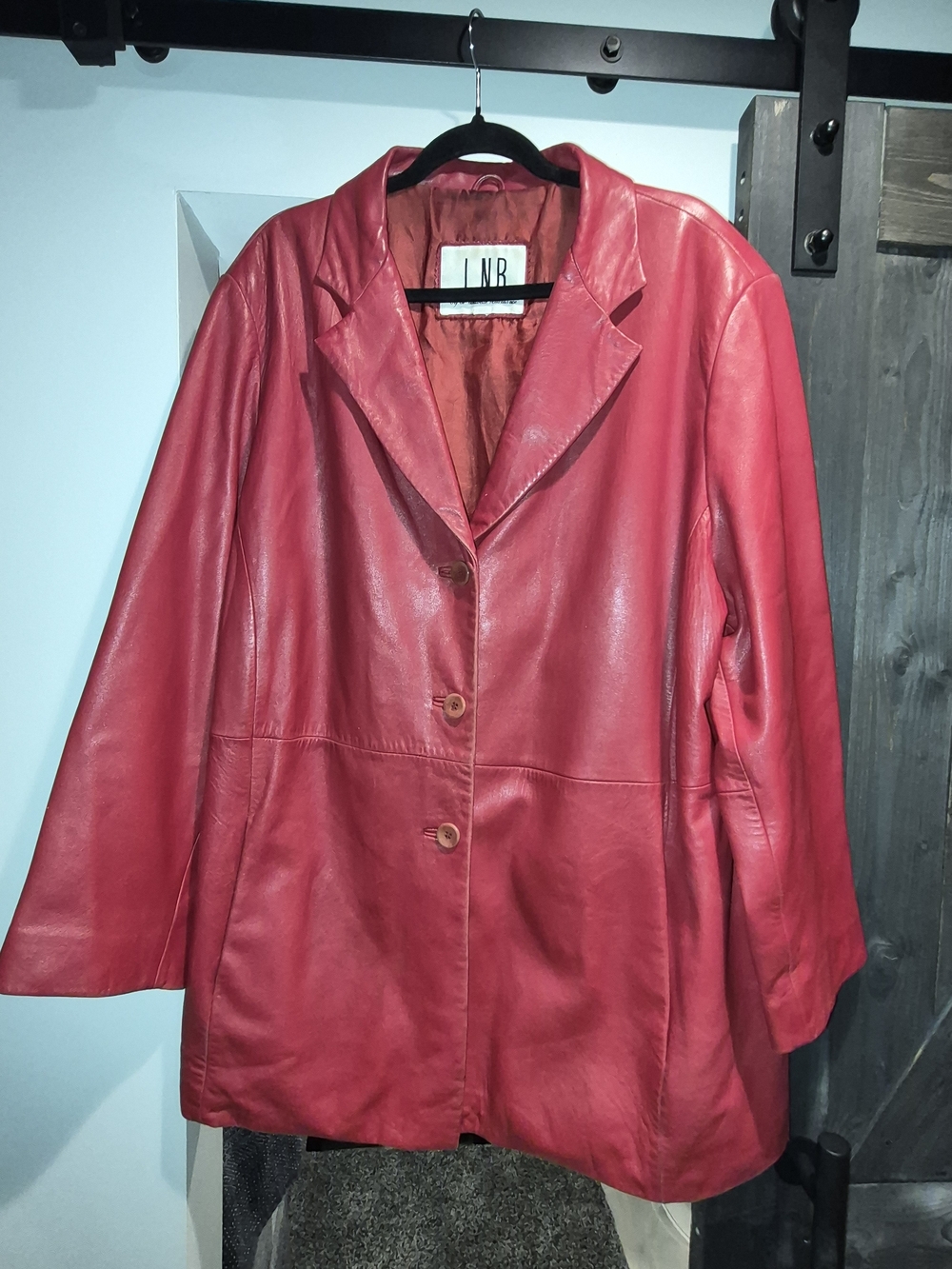 LNR Women's Red Leather Blazer Jacket